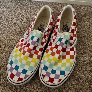 Vans Slip-On Checkerboard Sneakers in Red, Orange, Yellow, Green, Blue, Purple